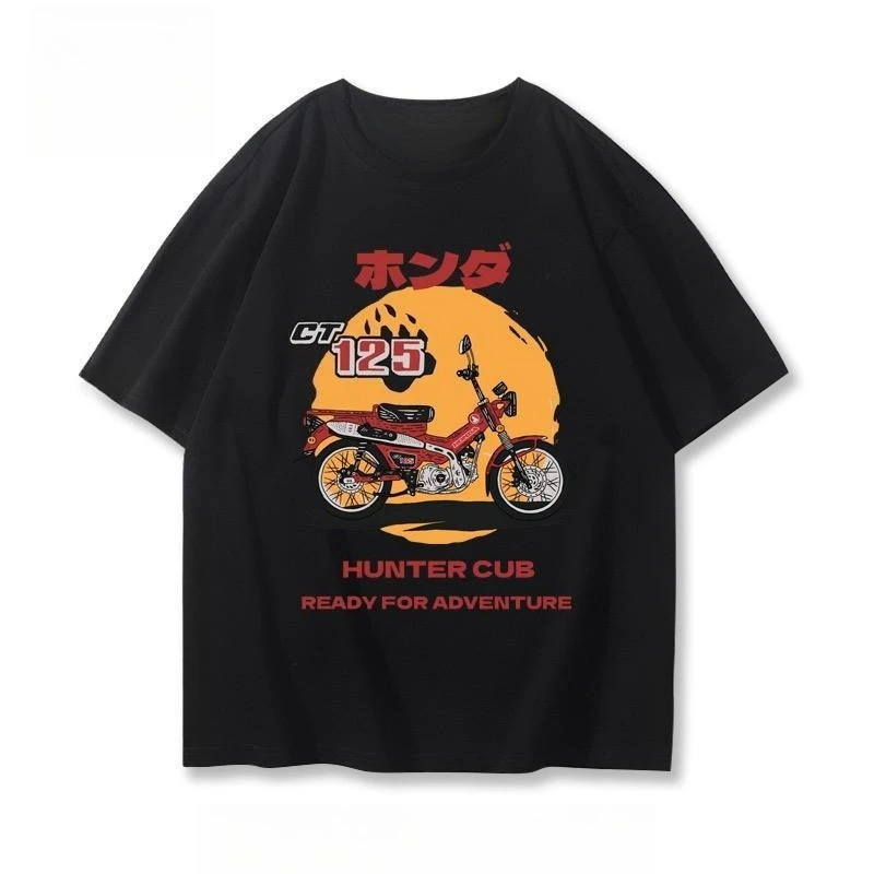 

Summer Japanese Retro Loose Racing Tops Fashionable Honda Men's and Women's T-shirts C70 Motorcycle Print Bicycle Short-sleeved