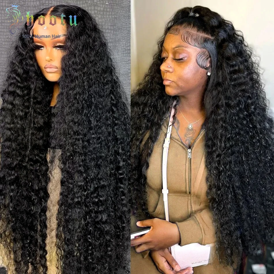 

Hootu 13x4 Transparent Lace Deep Wave 18-24 Inch 180% Density Lace Front Human Hair Wigs Pre Plucked Virgin Hair For Black Women