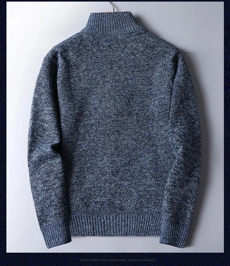 Herbst Winter männer Gepolsterte Pullover Mock Neck Halb Zipper Warme Verdickt Einfarbig Casual Pullover Männlichen Mode Strickwaren – Detail 10