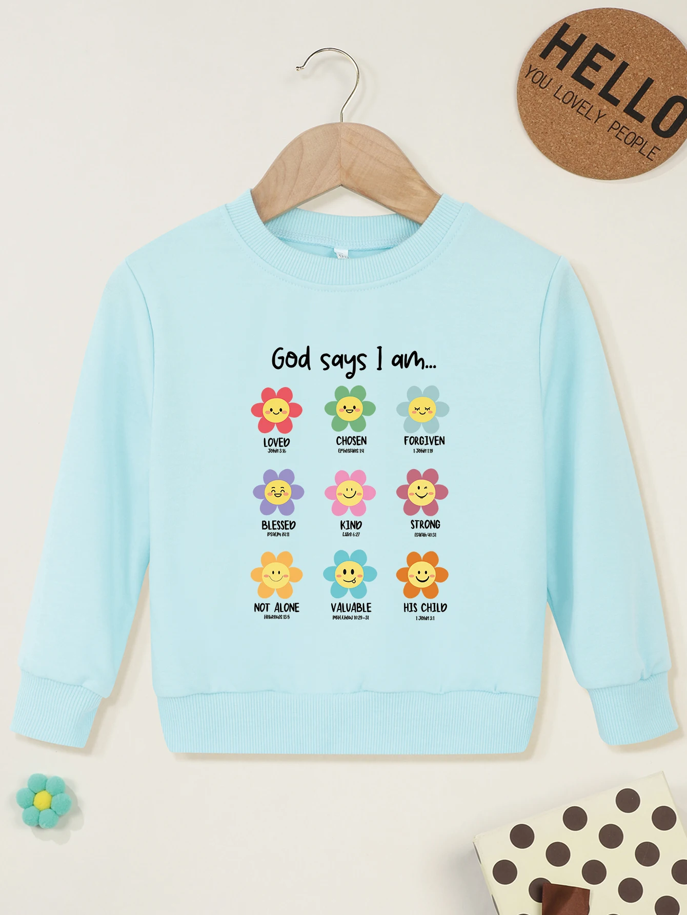 Baby Girl Boy Sweatshirt Cute Colorful flowers GOD SAYS I AM... Print Kid Sweater