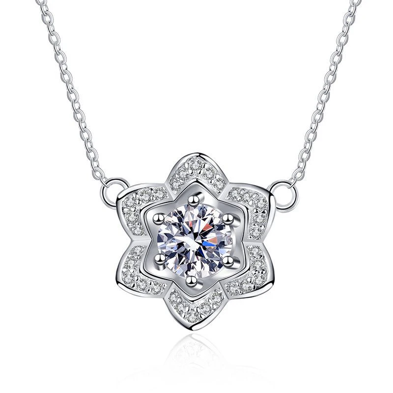 Kalung Liontin Bunga Matahari Moissanite Bersertifikat SEMNI 1.0CT untuk Wanita dan Gadis, Perak Sterling 925, Permata Cinta Berlian Imitasi