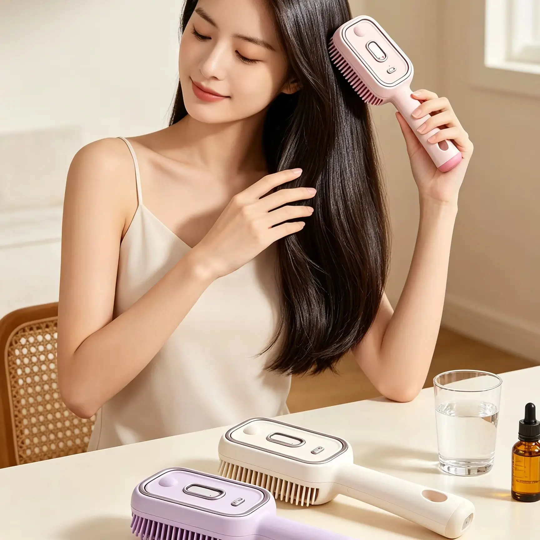 Xorita Electric Spray Air Cushion Massage Comb Anti Frizz Portable Steam Anti-Static Electric Hair Straightener Brush with Spray gallery 2