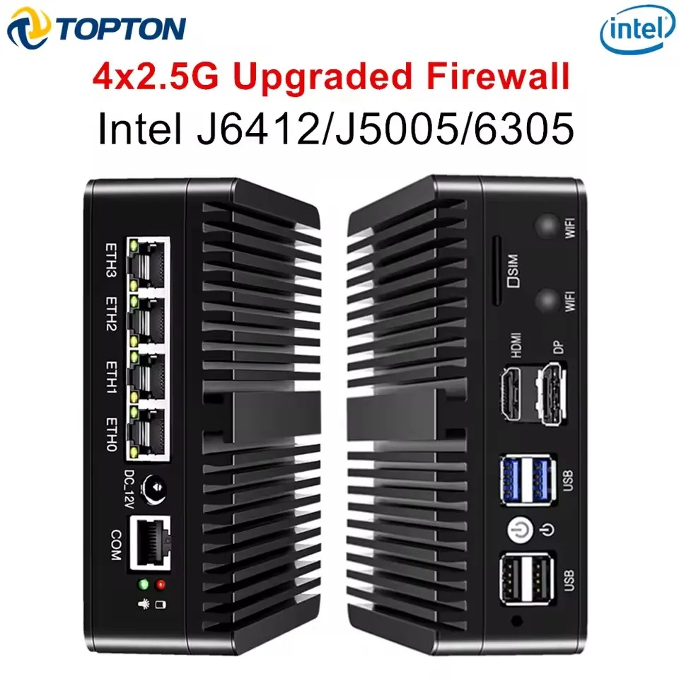 Metal Firewall Mini PC Upgraded Version X2B Intel Celeron J6412 N5105 J5005 6305 4x2.5G LAN pfSense Home Server Fanless Computer