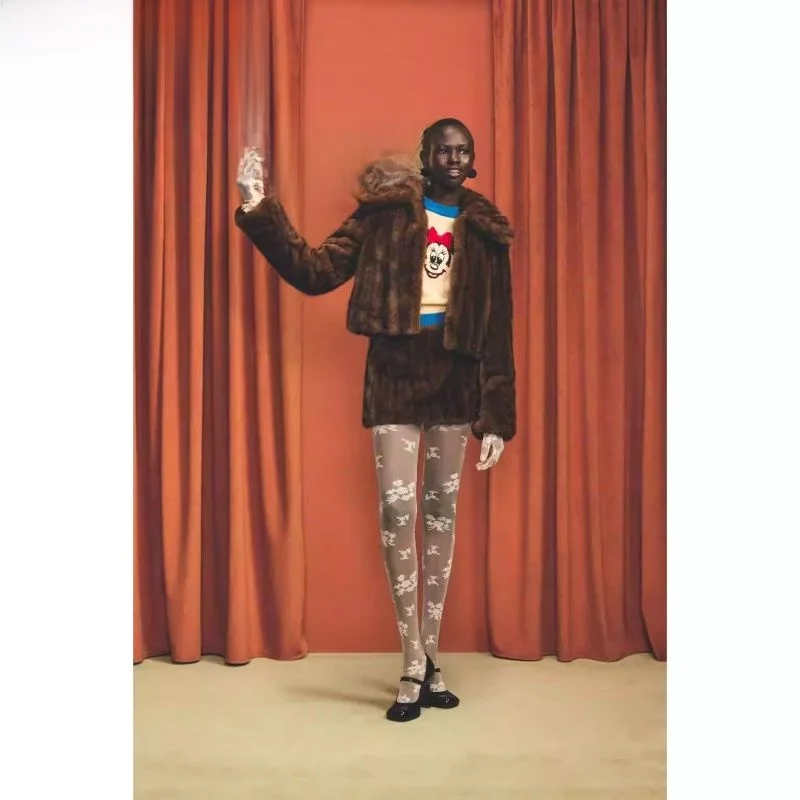 

Fall 2025 New Women's Faux Fur Jaet Collaborative f Skirt Warm Outdoor Long Sve round Hem Casual Sle ort