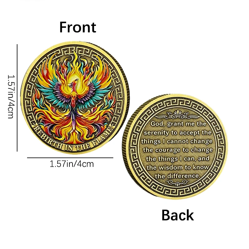 5pcs Phoenix Serenity Prayer Challenge Coins Sobriety Recovery Commemorative Coin Hobby Collection Decor Gifts for Family Friend