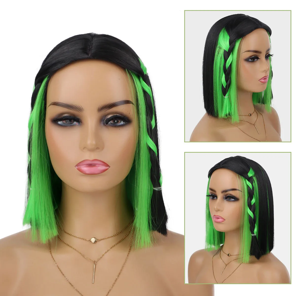 

Парик из синтетических волос Боб Женские короткие прямые волосы Женские парики Черные с разноцветными волосами Парики для женщин Ежедневные вечерние парики для косплея