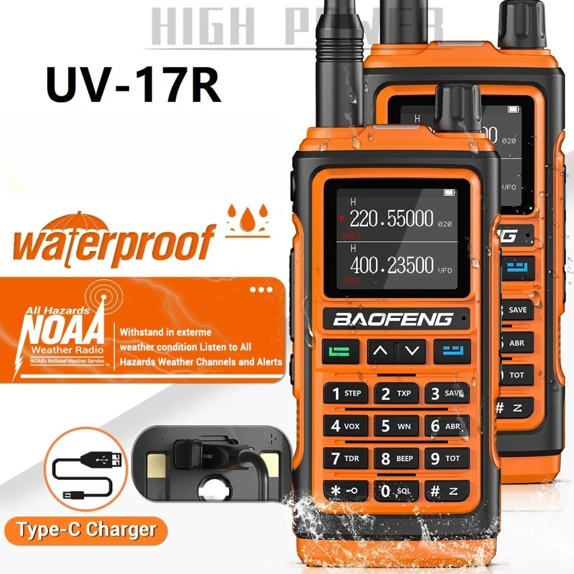 

Baofeng UV-17R Walkie Talkie Tri Band Wireless Copy Frequency High Power 999CH Long Range Type-c Two Way Radio UV5R UV-17 PRO V2