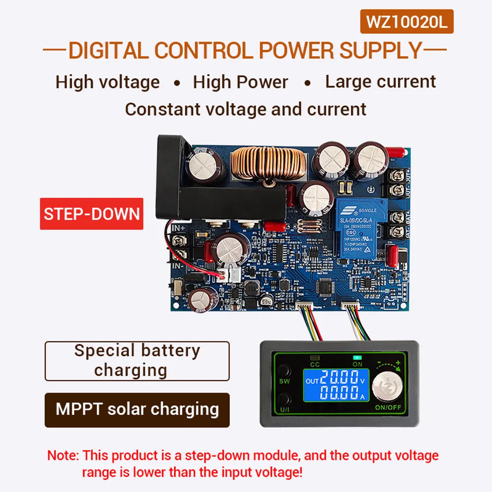 DC 0-100V 20A 1000W LED cyfrowy DC Step-Down woltomierz Buck stałe napięcie prądu MPPT energia słoneczna zasilanie bateryjne