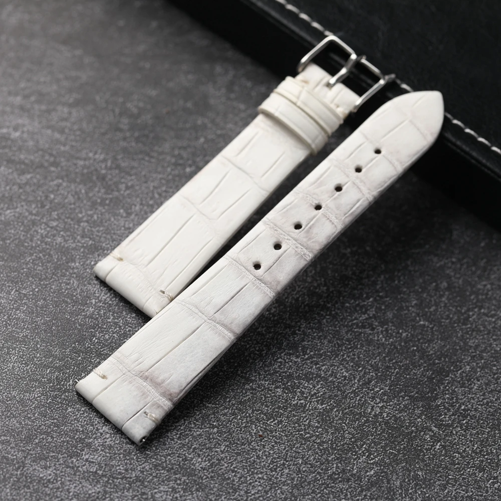 Handmade Crocodile Leather Strap Himalayan White Genuine Leather 20mm*16mm Vintage Ultra-Thin Quick Release Men Bracelet vintage