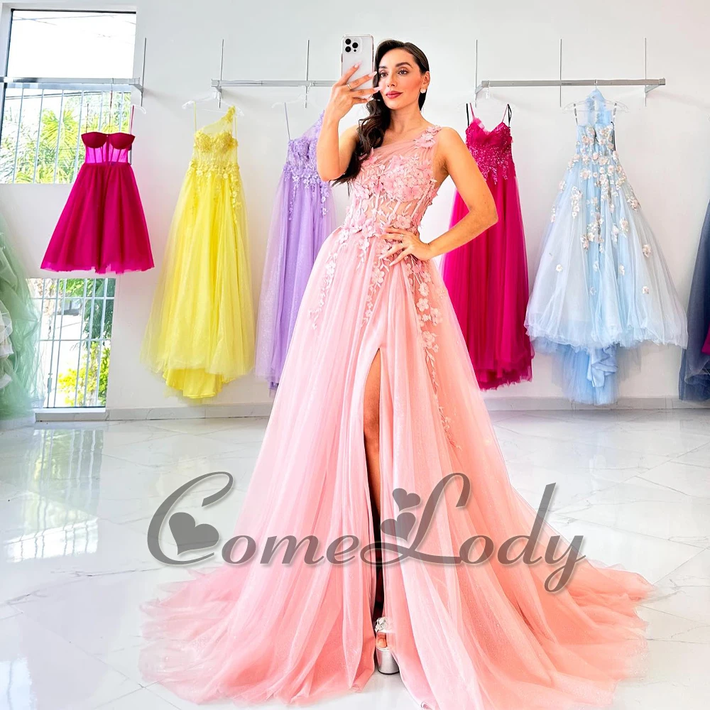 

Comelody Trendy Split Appliques Graduation Dresses for Women Pleat Floor-Length Sleeveless Sweetheart Abendkleider Custom Made