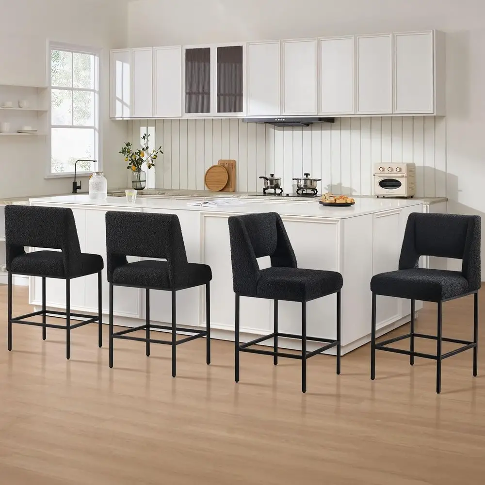 

Black Fabric Counter Height Stools with Metal Legs, Open Back, 26 High Chairs for Home Pub or Kitchen Island, Set of 4