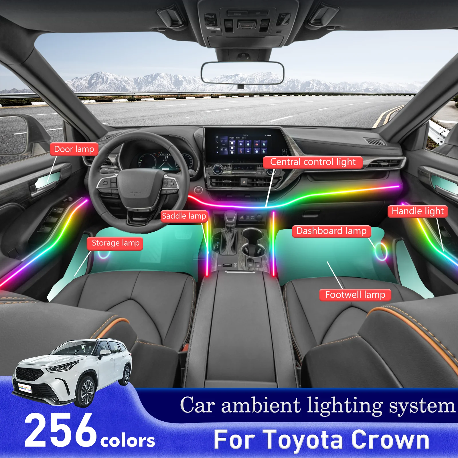 

For Toyota Crown Car Interior Decorative Ambient Light RGB 64-Color LED Smart Remote Control Energy Saving Kit