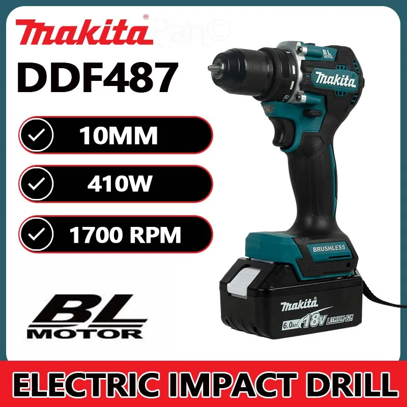 Makita Drill DDF 487-10 Brushless Drill Set with Impact Drill Cordless Drill Battery and Charger 21+3 Torque Setting Makita