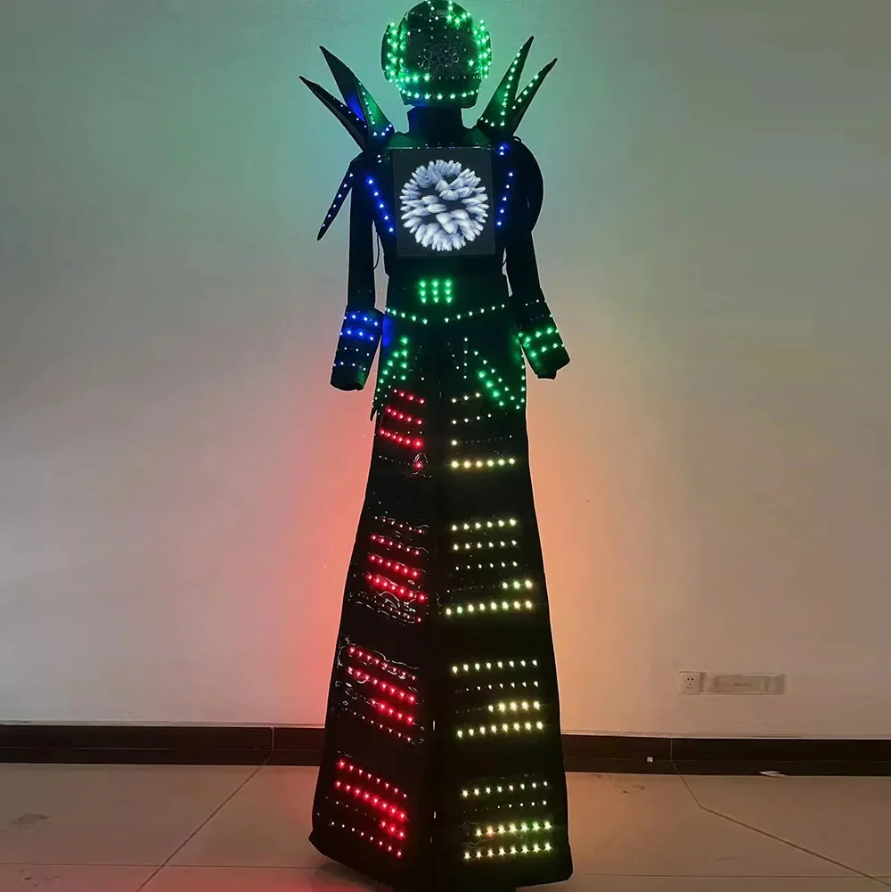 Traje de fiesta para niña, zancos LED de lujo, Robot Walker, brillo a todo Color, disfraz de píxeles inteligentes para baile, puesta en escena