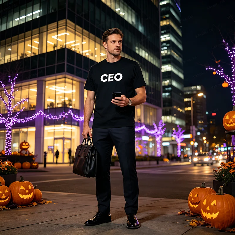 Kiss Cam Paar-Kostüm Lustiges Halloween Partnerlook CEO T-Shirt Y2k Büro Halloween Party Kleidung für Frauen Männer Personalisierte T-Shirts – Detail 3