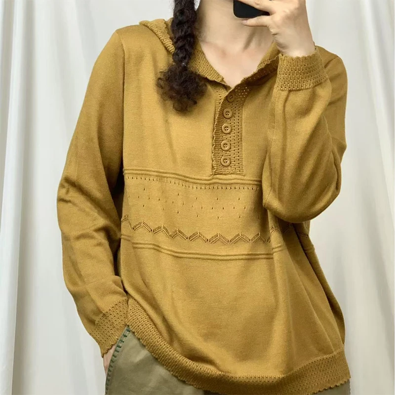 Masss Wasss marque 2025 automne pull ample femmes mode Vintage classique à capuche chandails dames de luxe élégant coton pulls