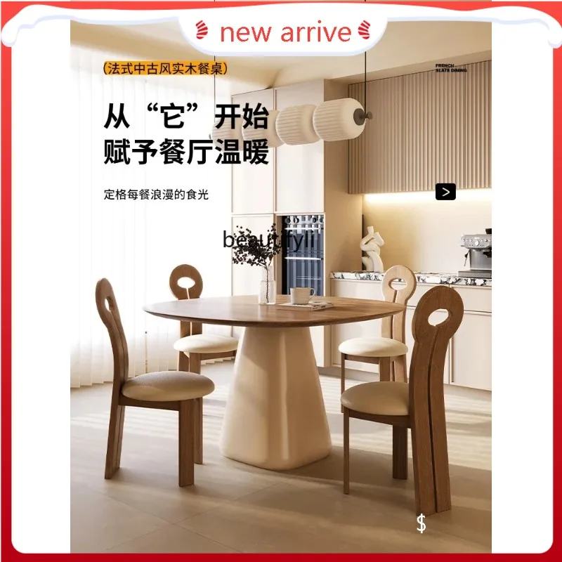 

Q132 Mid-Ancient Cream Style Solid Wood Dining Tables and Chairs Set French Household Modern Simple 1 M Square Dining Table