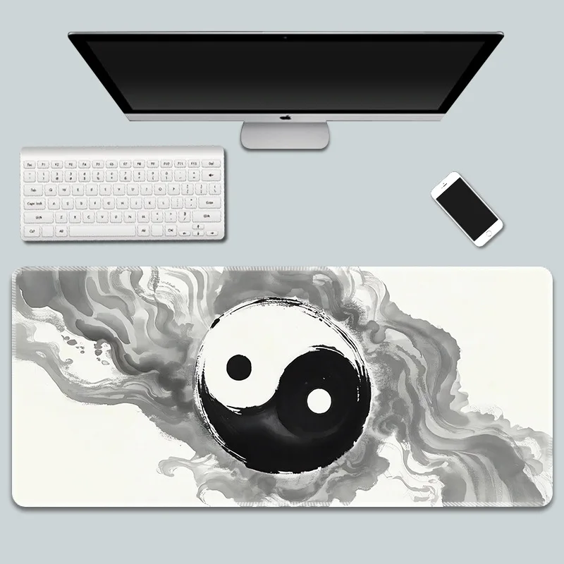 

Коврик для мыши с узором Yin-Yang Fish Tai Chi, большой резиновый противоскользящий настольный аксессуар, коврик для мыши для офиса и геймера, декоративный коврик для клавиатуры