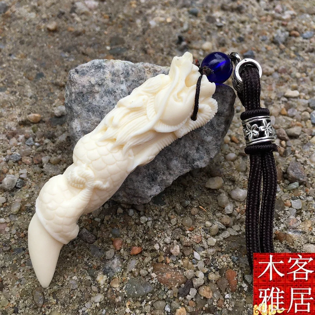 Ivory fruit dragon Tooth Pendant, mammoth dog tooth, wolf tooth, sharp bone, carved male and female Necklace