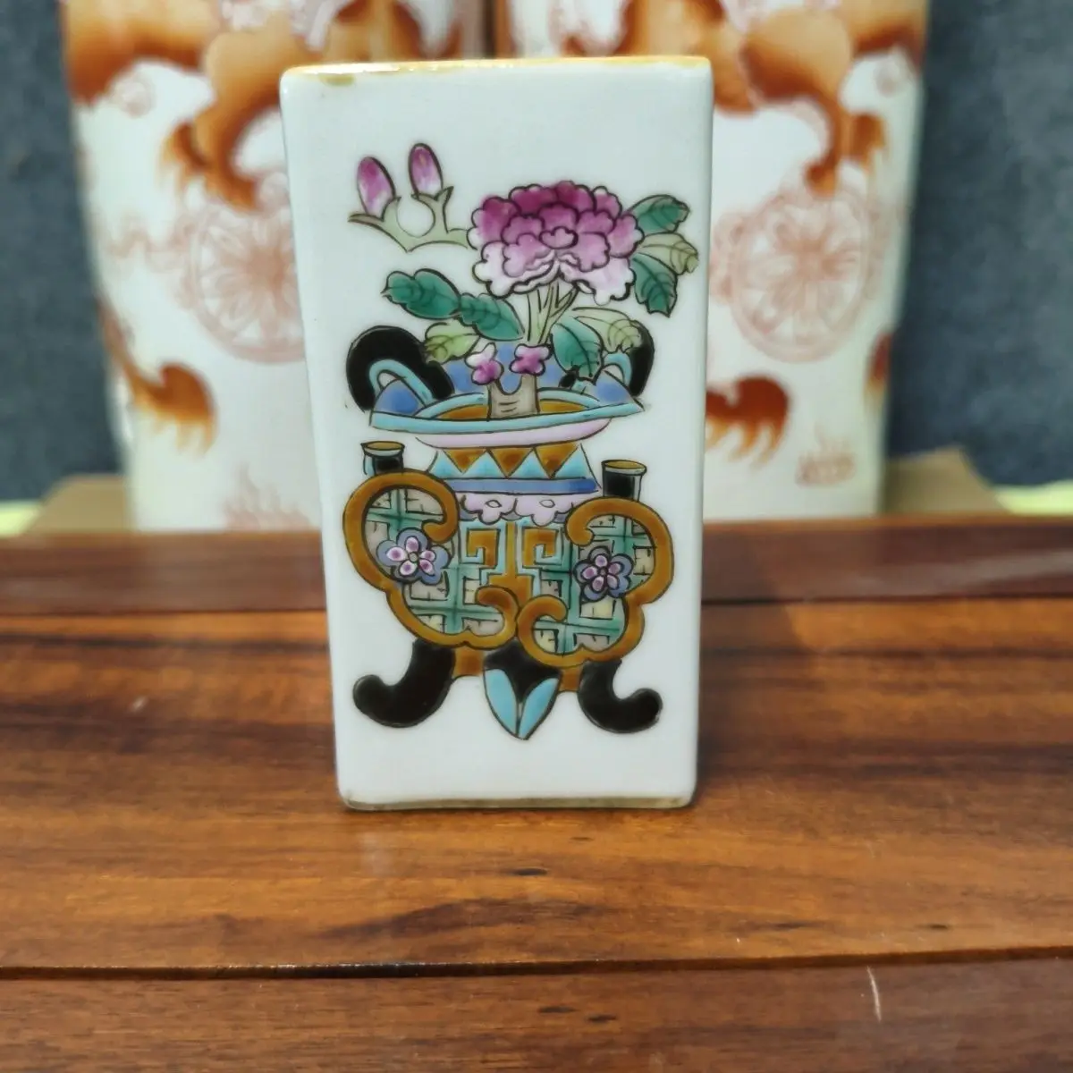 Antique Style Old Collected Hand Painted Famille Rose Zhong Ding Brush Pot Decorative Jar