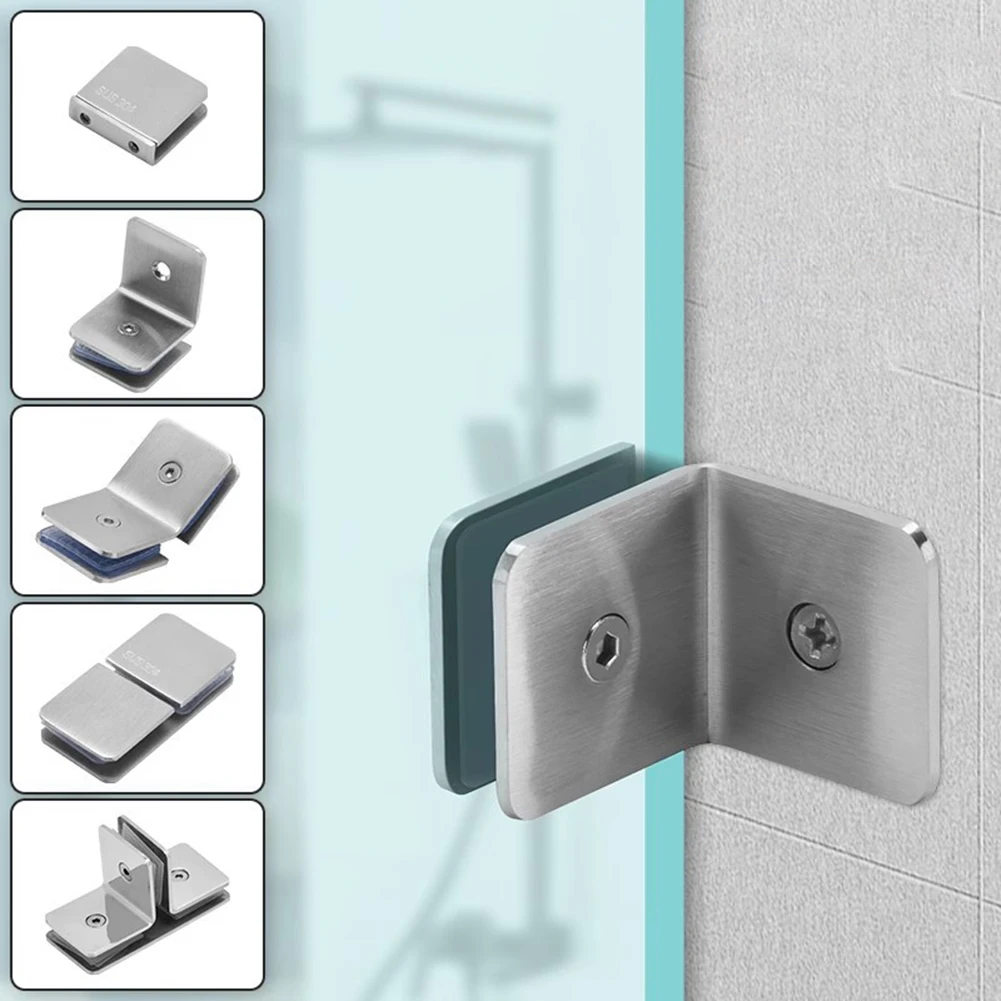 Stainless Steel 90° Glass Fixing Clips Connectors Shower Room Fixed Corner Code Frameless Glass Fixed Bracket Furniture Hardware