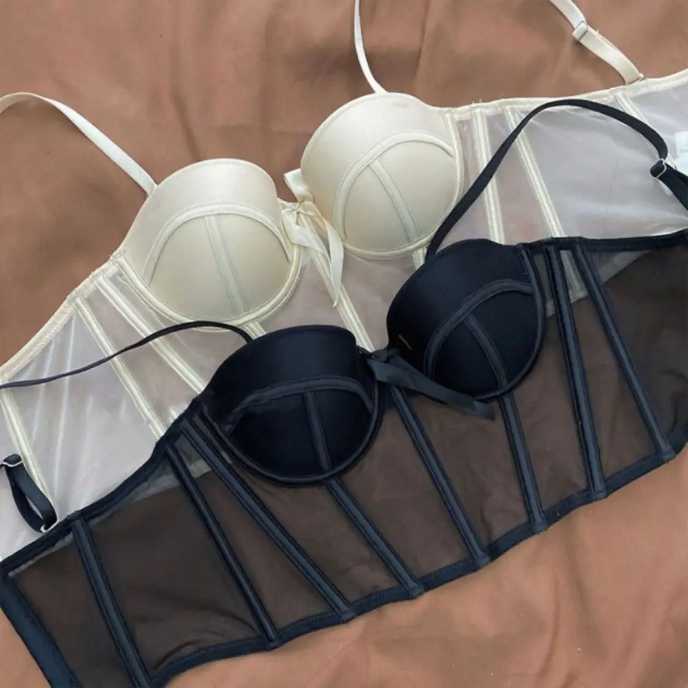 

Spicy Girl Style Thin Fishbone Vest Bras Bowknot Seamless Underwear for Women Transparent Lingerie Push Up Bra Party