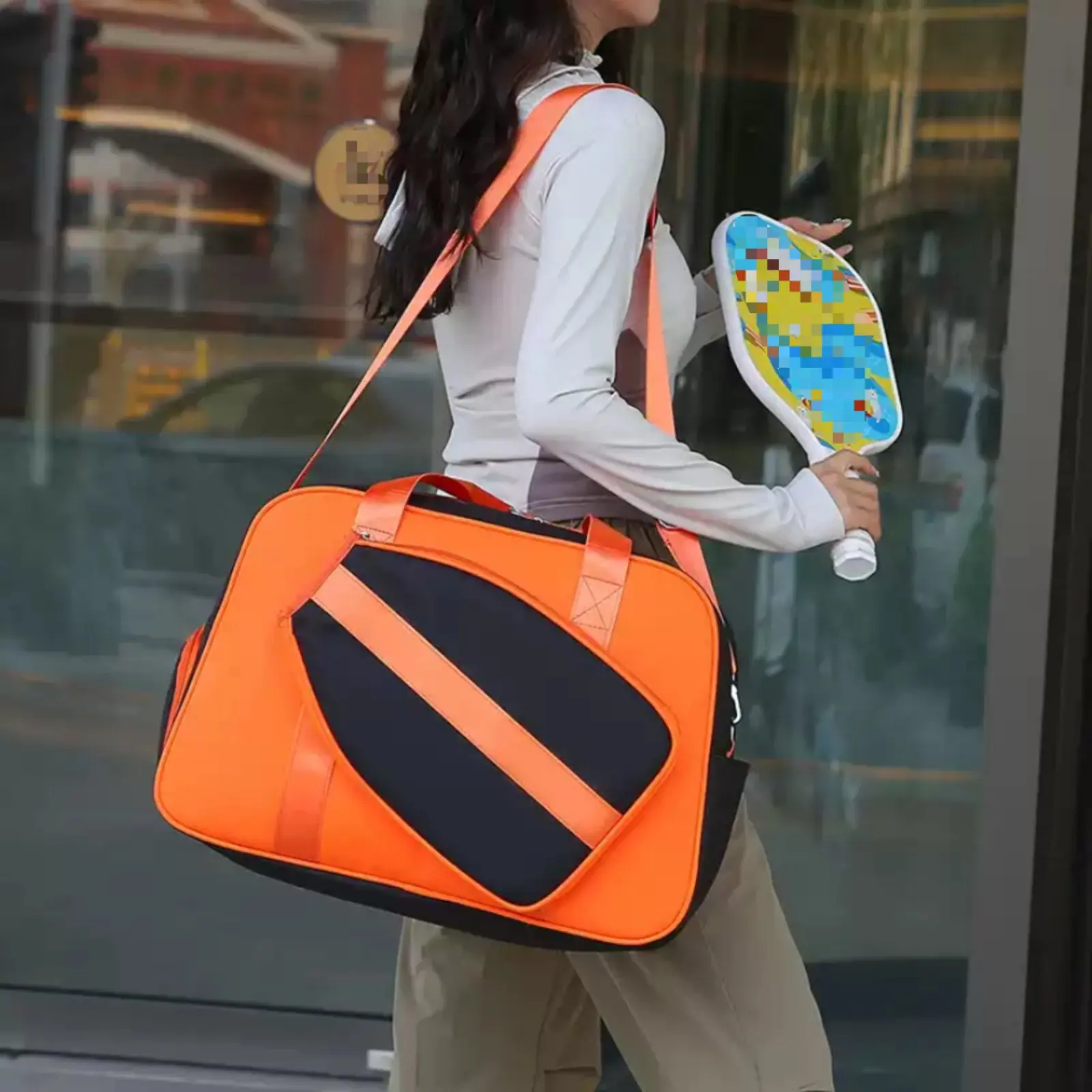 Racket Bag Leather-Like Sports Travel Bag Athletic Gear Detachable Shoulder Strap Side Compartments
