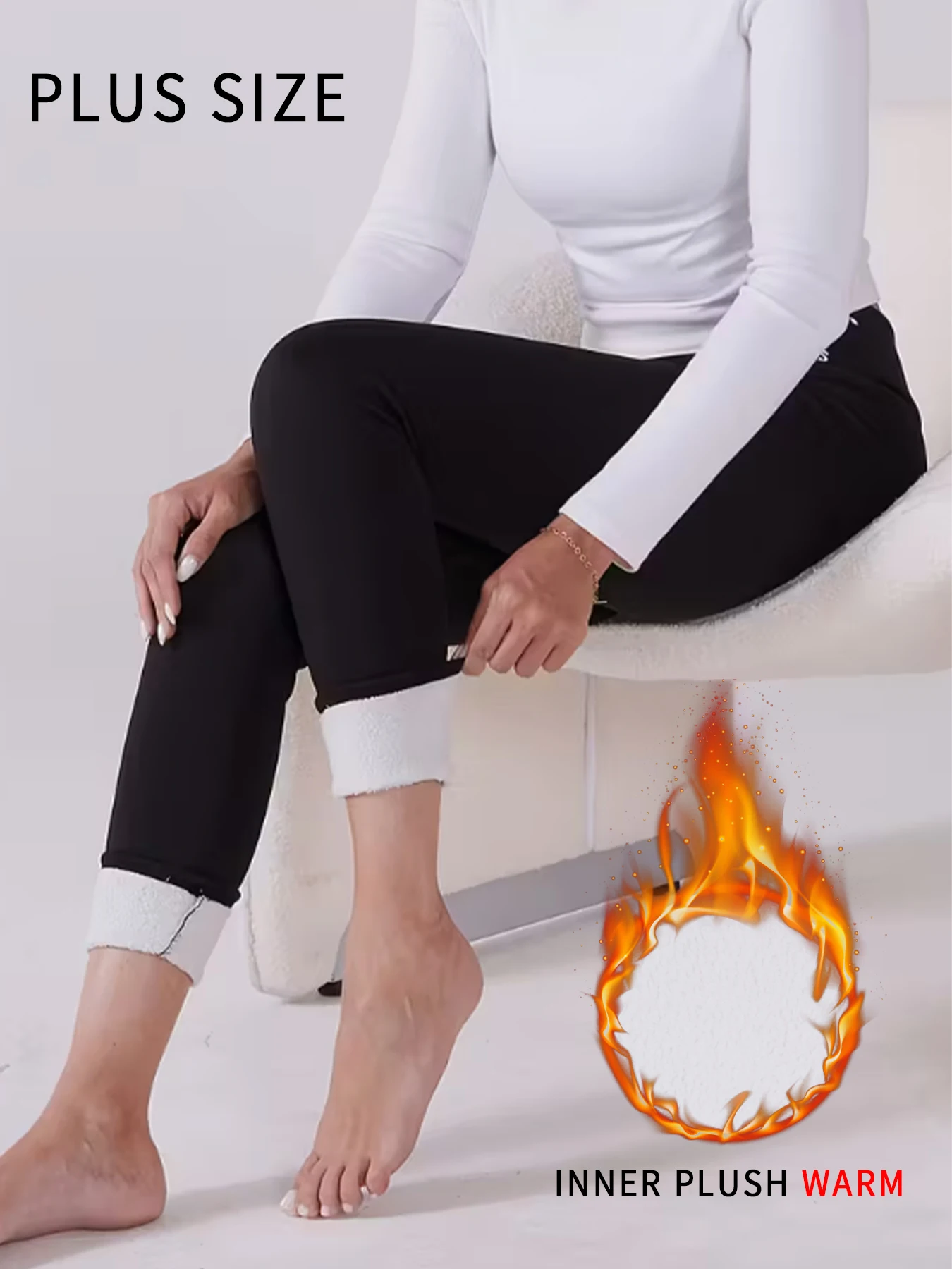 طماق حرارية مبطنة بالصوف مقاس كبير مع للنساء. تتميز التحكم في البطن، قماش ناعم سميك مثالي للتمرينات الشتوية #1