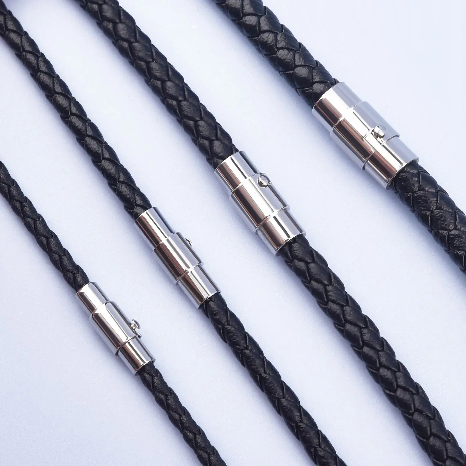 45-60cm Black Wax Rope Lace Chain With Stainless Steel Rotary Clasp For DIY Necklace Jewelry Making Necklace Cord For Women Men