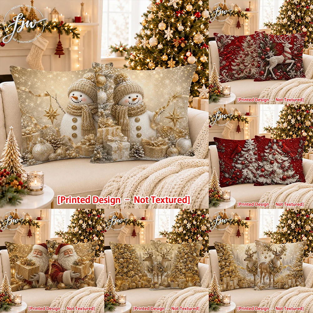 Throw Pillow - 2D FLAT-2PCS Golden Snowman Christmas Throw