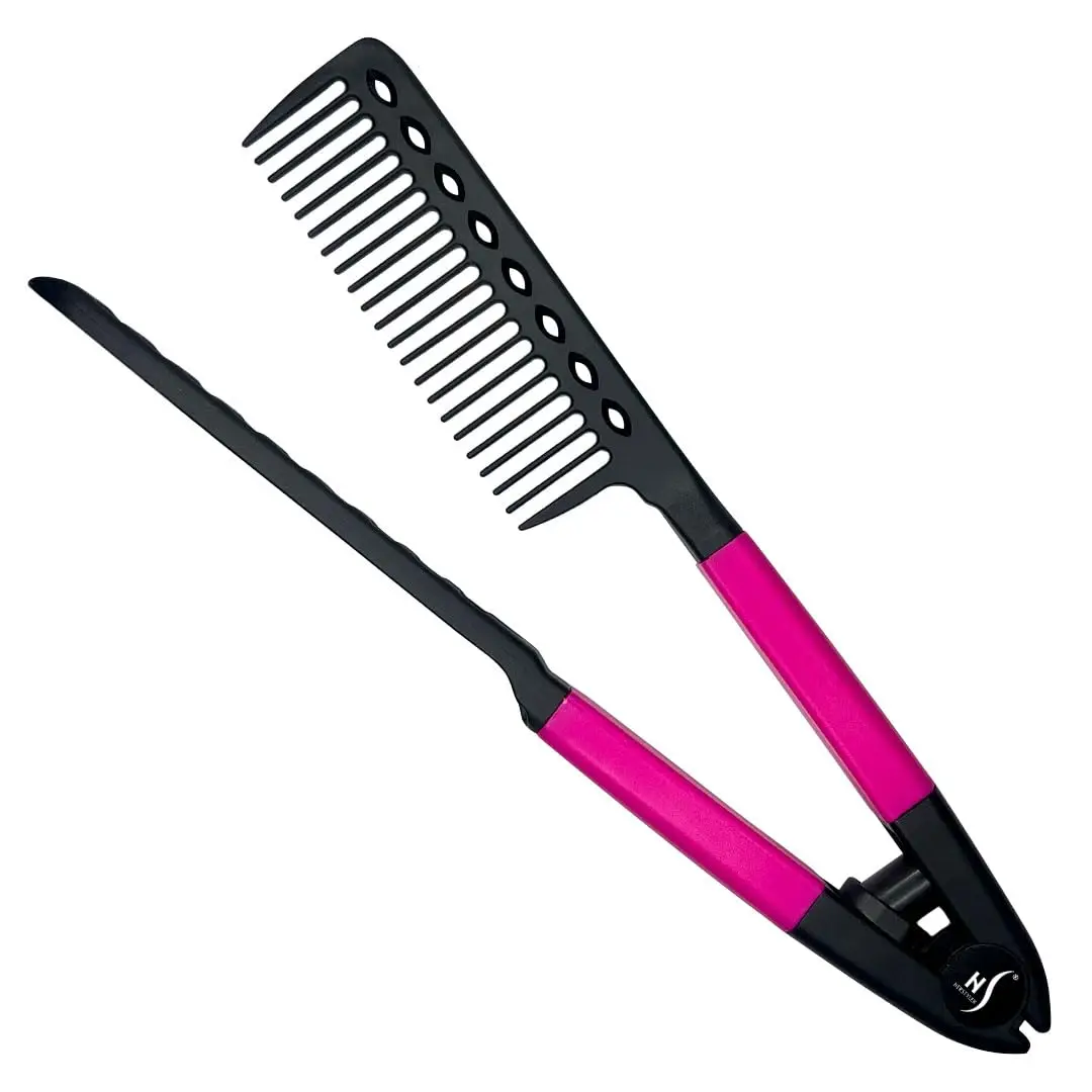 

V Shape Hair Straightening Comb - Anti Heat Damage Rounded Teeth for Knotty/Frizzy Hair, Lightweight Styling Tool & Detangler