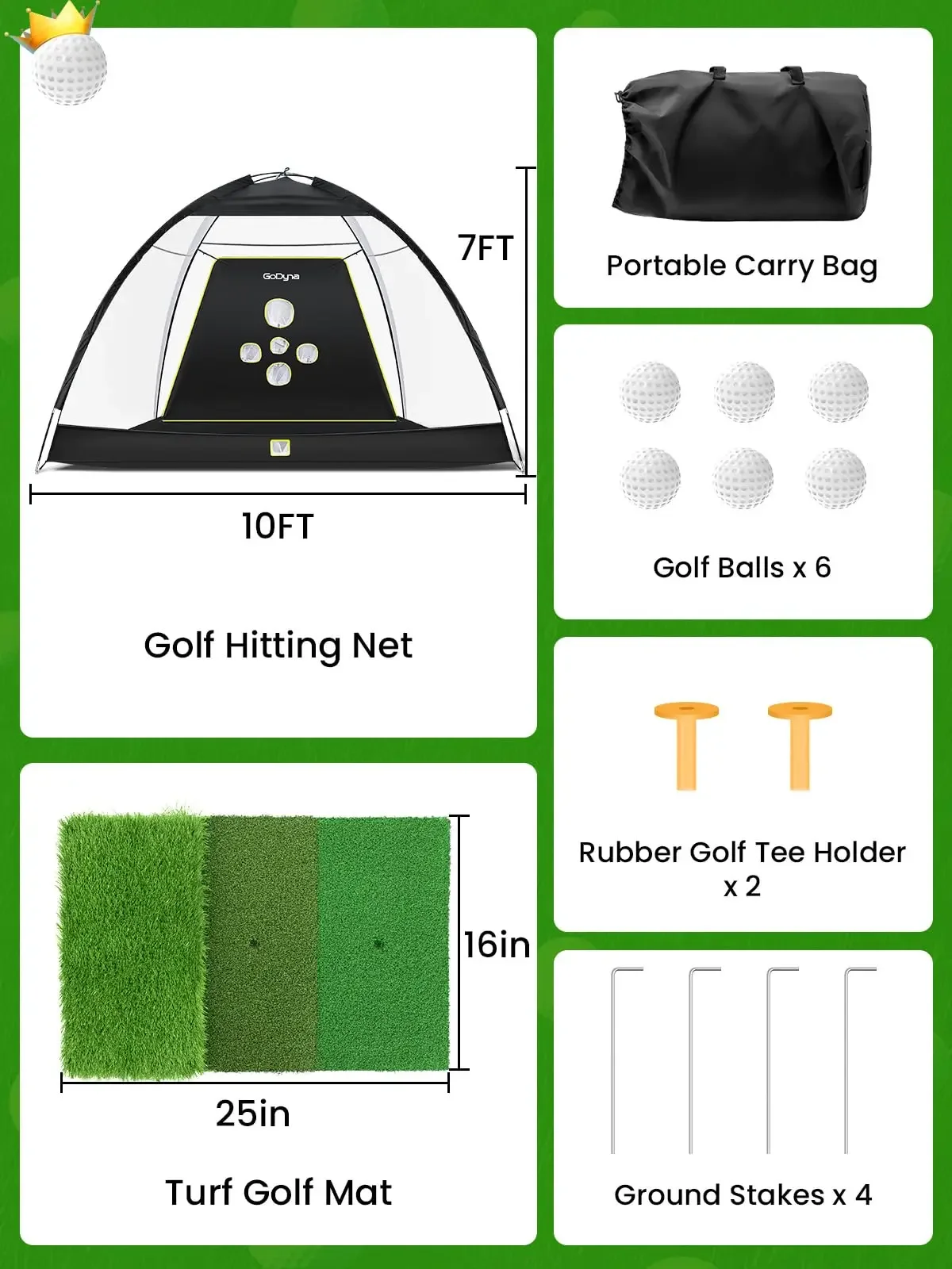 Ensemble de filet d'entraînement de golf avec Pro Chipping, 1 polymère, 6 Golf Ik, 2 tees, aides à la frappe de golf, neuf, 10x7 pieds en 1