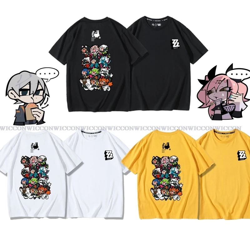 Zenless jogo camiseta de impressão para homens e mulheres, manga curta, colar redondo, feito de algodão, com zero zzz papel, wise belle, cosplay, harajuku