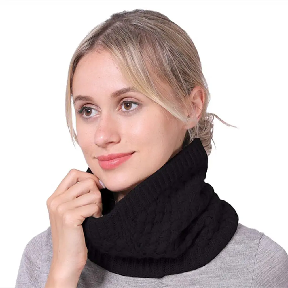 Bufanda de punto, bufandas para el cuello, invierno, mujeres, hombres, forro polar grueso, cuello de lana interior, bufanda con anillo, bufandas de punto elásticas, redecilla