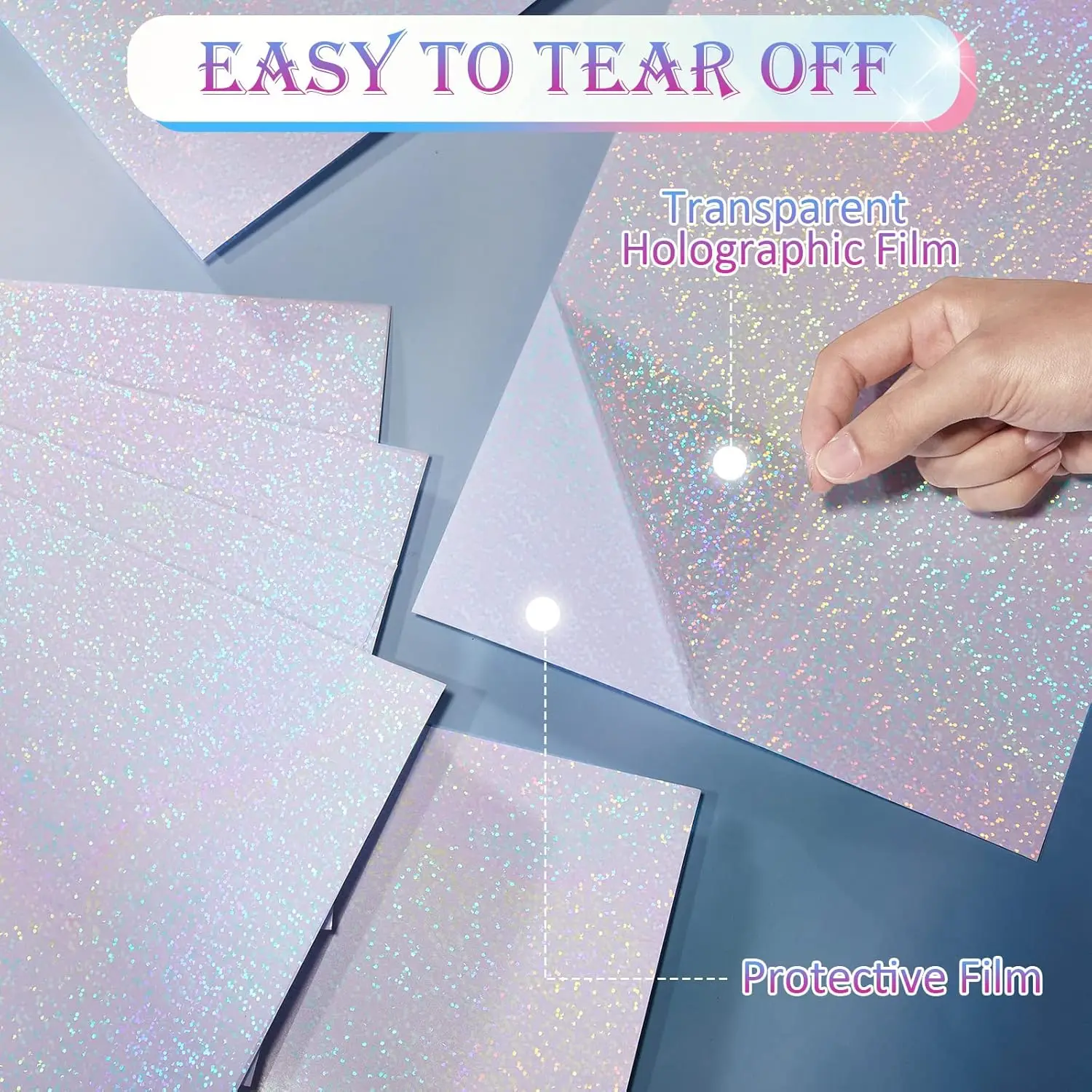 A4 50 hojas 8,3x11,7 en punto papel adhesivo holográfico brillo superposición transparente película laminada en frío hoja de vinilo autoadhesiva