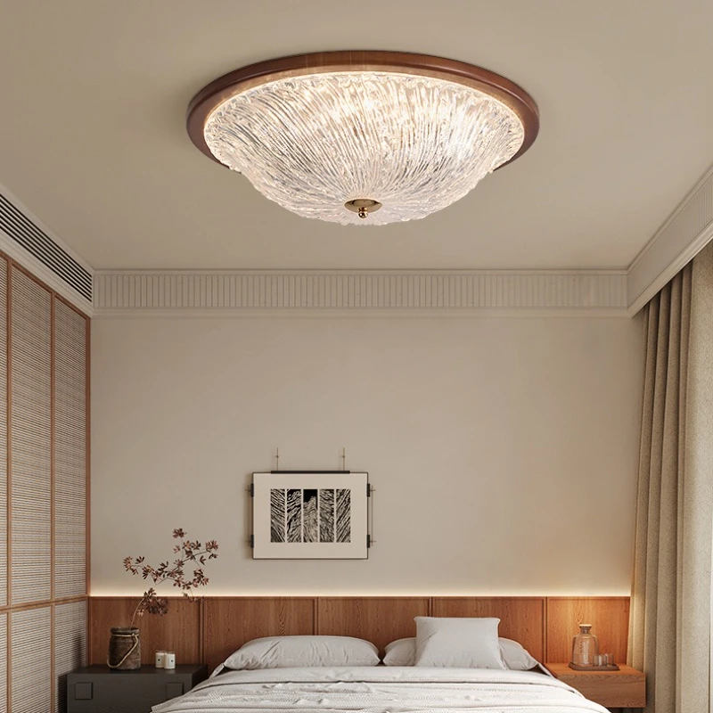 SANDYHA Retro Style Bedroom Ceiling Light Living Room Decoration LED Lamp Study Lighting Fixture Walnut Acrylic Lampshade Design