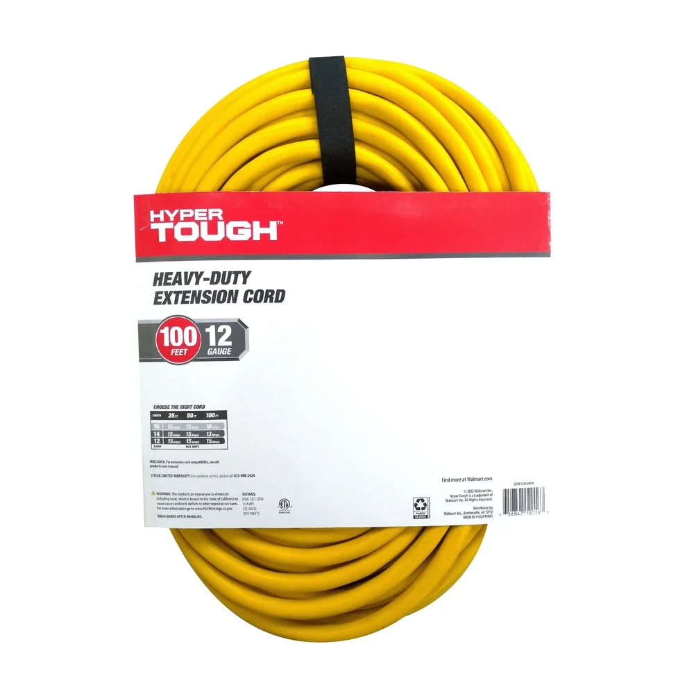 

Heavy Duty 100ft Indoor Outdoor Extension Cord 12AWG 3 Prong Grounded Lighted End Water Resistant Durable Construction