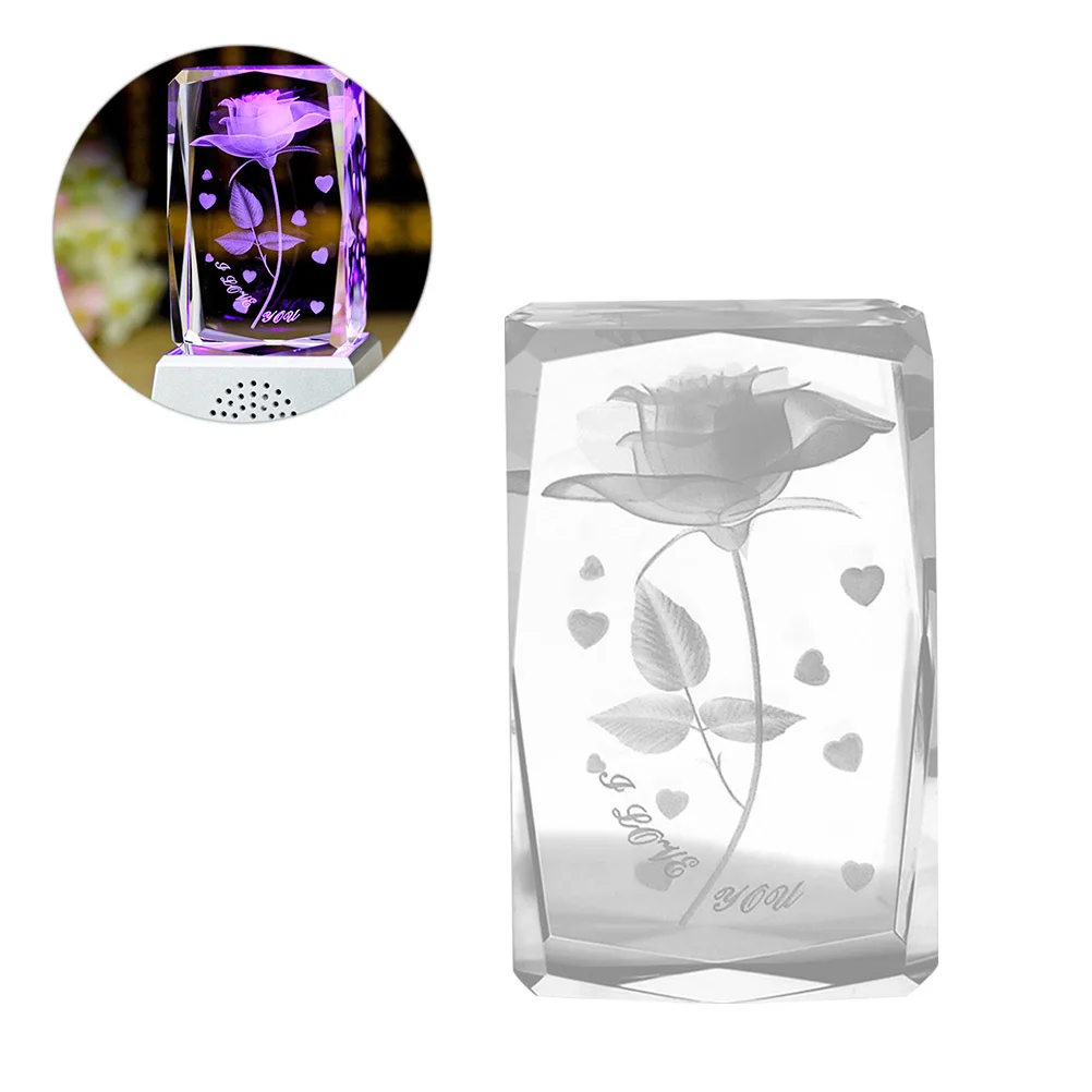 

Crystal Rose Engraved Glass Love Paperweight Handmade Beautiful Colorful Rainbow Light Gift for Mothers Day Birthday Wedding