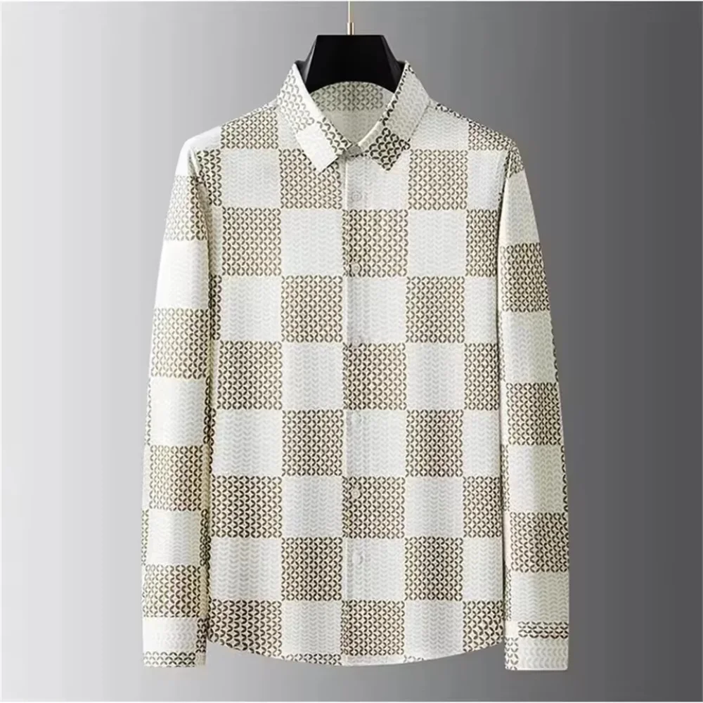 メンズ3Dプリントアート柄長袖シャツ、襟付きシングルブレスト、ファッショナブルでカジュアルなデザイン、スリムフィットで快適