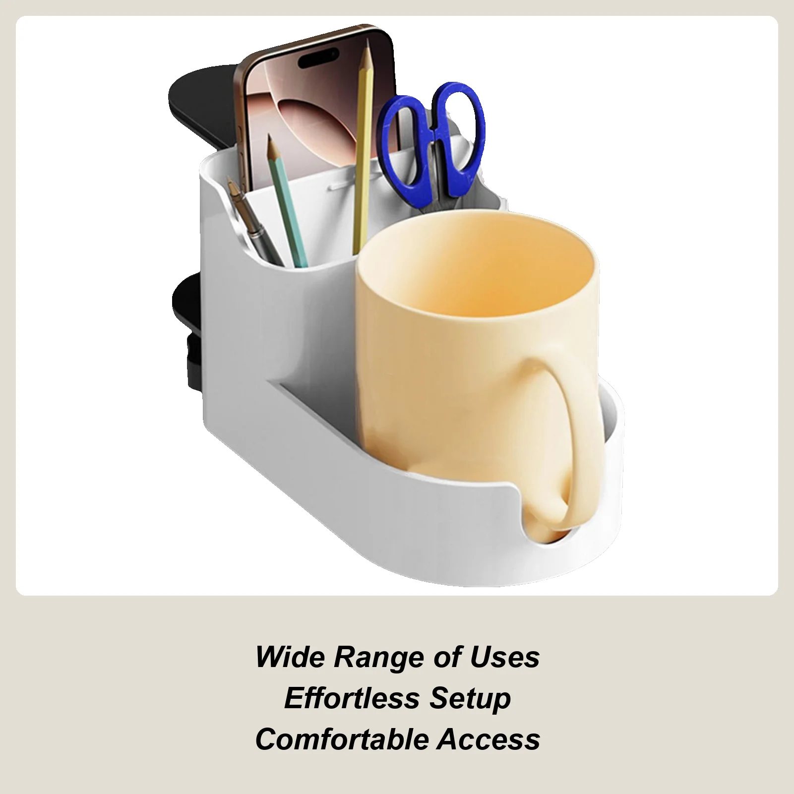 

Multifunctional adjustable clip-on cup holder two compartments Anti-fall and wear-resistant Tabletop cup holder with sturdy clip