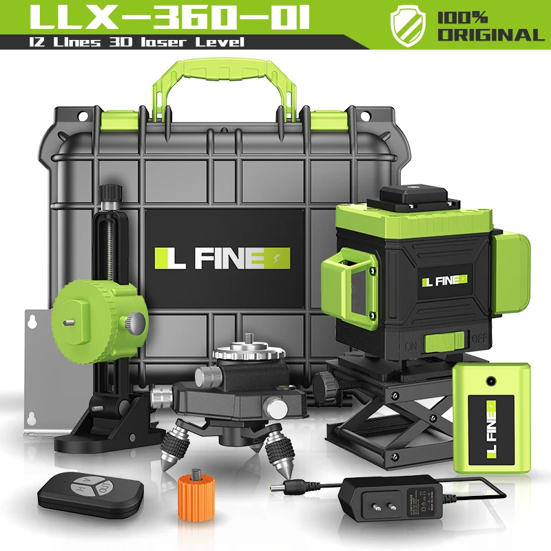 

L-FINE 8/12/16 Lines 3/4D Laser Level green line SelfLeveling 360 Horizontal And Vertical Super Powerful green Beam laser level