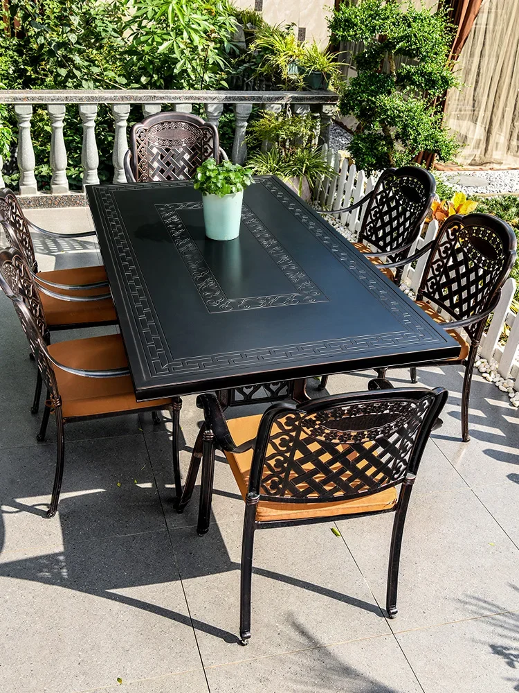 Outdoor cast aluminum European casual dining table and chairs