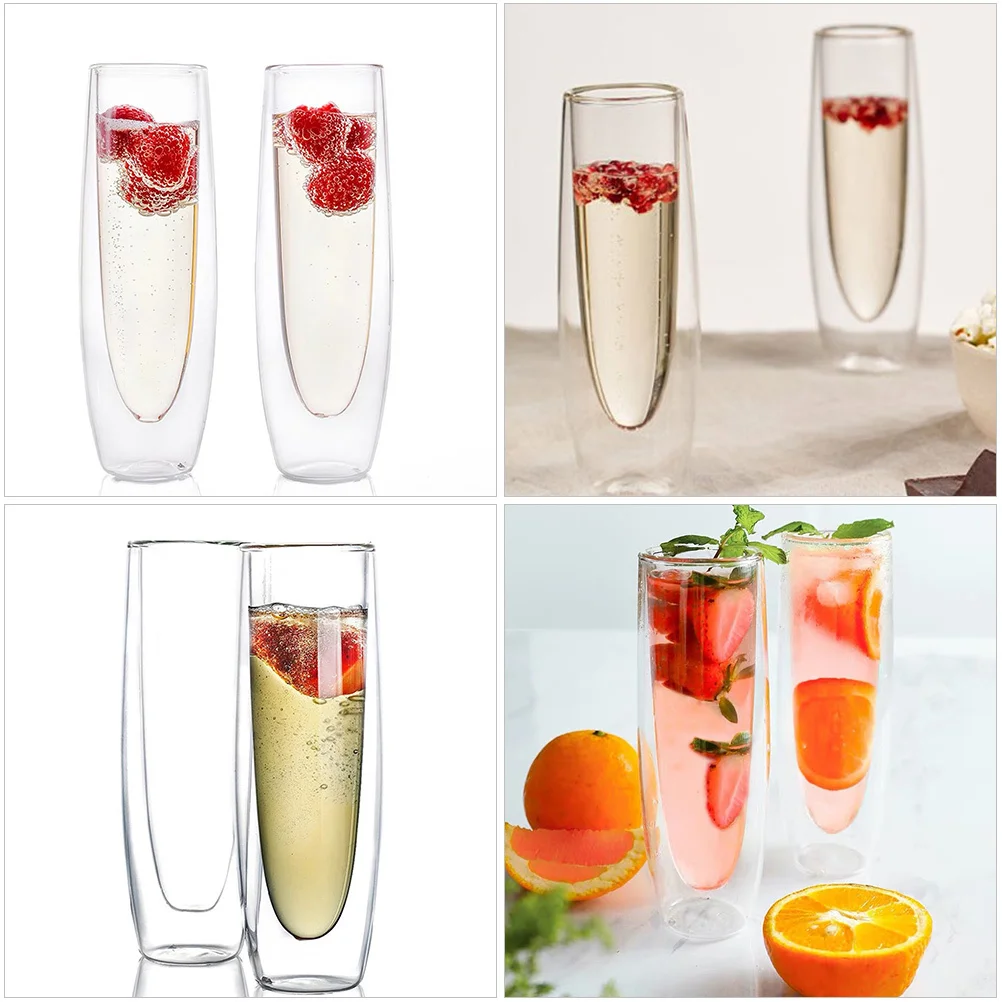 

2Pcs Double Layer Glass Wine Cups Transparent Thin Wall Elegant Craftsmanship Smooth Rim for Parties Weddings Birthdays