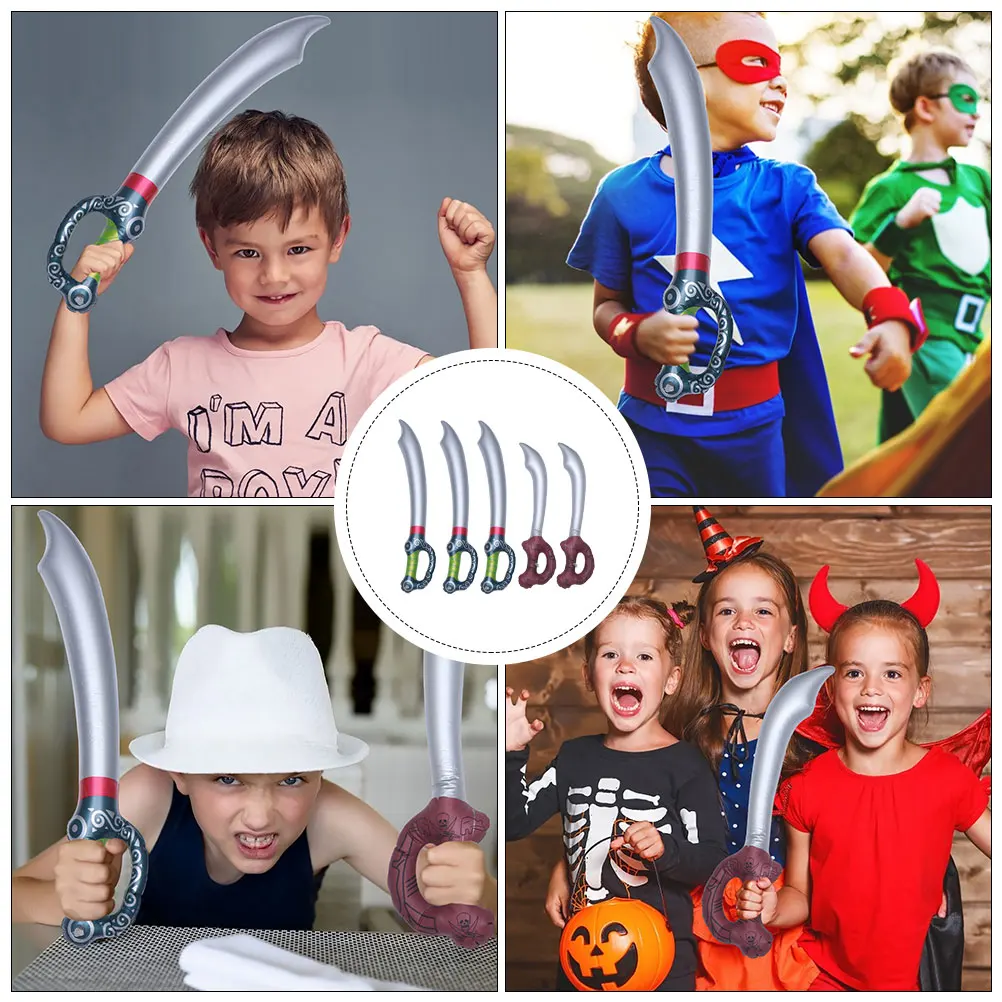 Épée de Pirate gonflable, 5 pièces, gonflage rapide, dégonflage, Portable, en PVC, pour décoration de fête, spectacle sur scène, Festival, Cosplay
