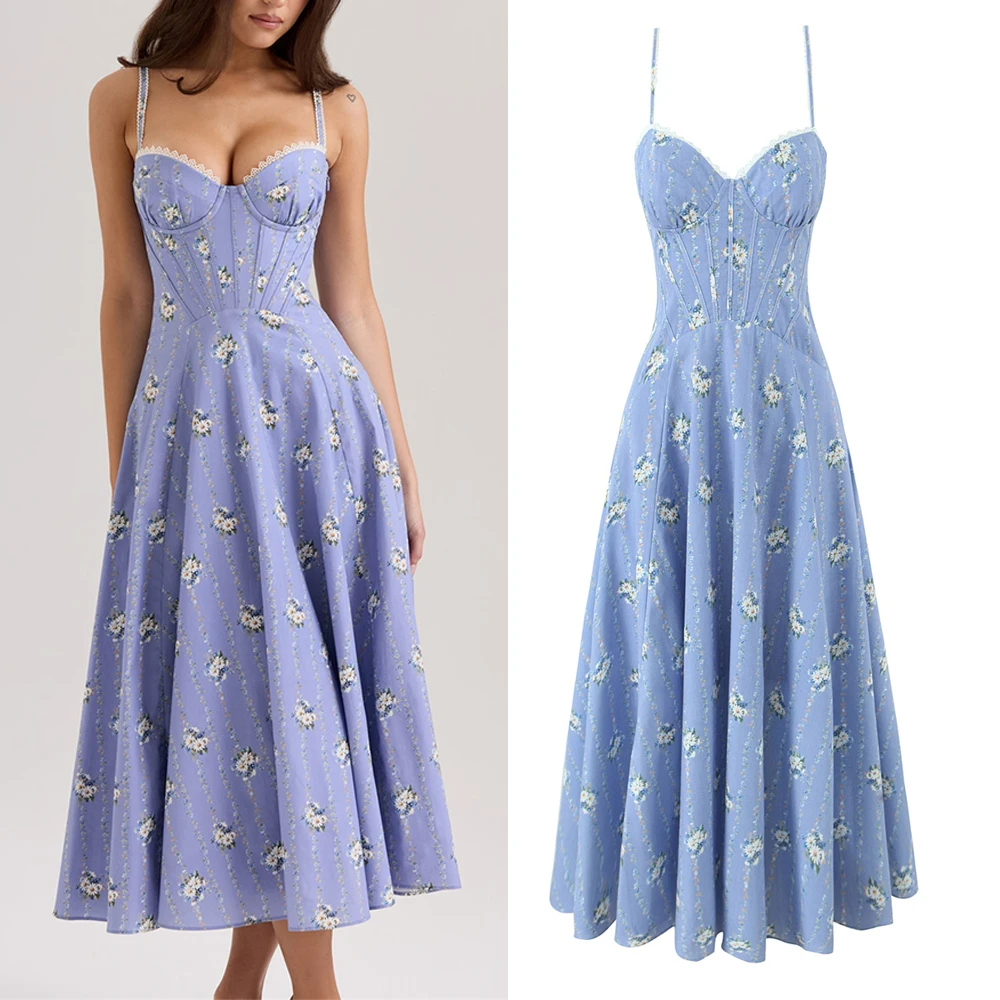 

Teen Girls Midi Dress 2025 New Fashion Summer Vintage Dresses for Women Elegance Chic Ladylike Girl Slip Dress 15-18 Years