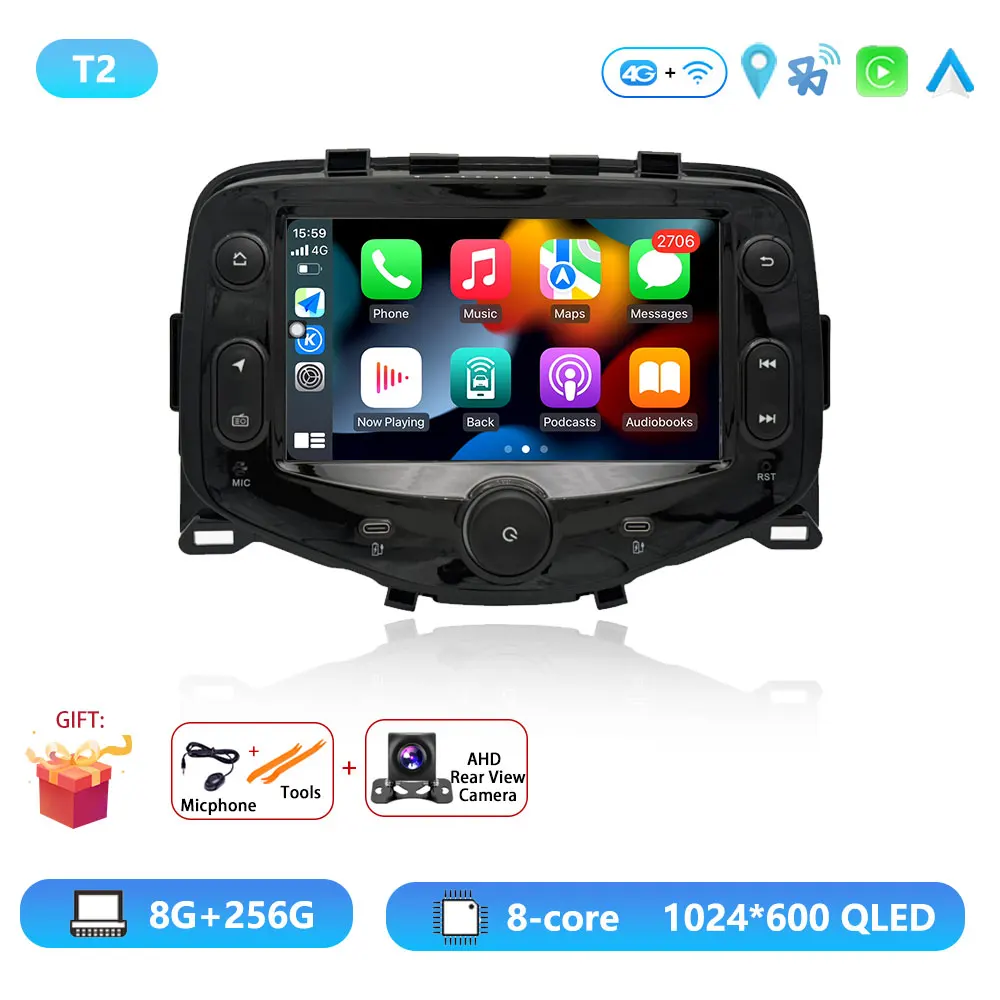 Android 15 Radio For Toyota Aygo Peugeot 108 Citroen C1 2014 - 2021 Autoradio Multimedia Player Carplay Android Auto GPS DSP DVD