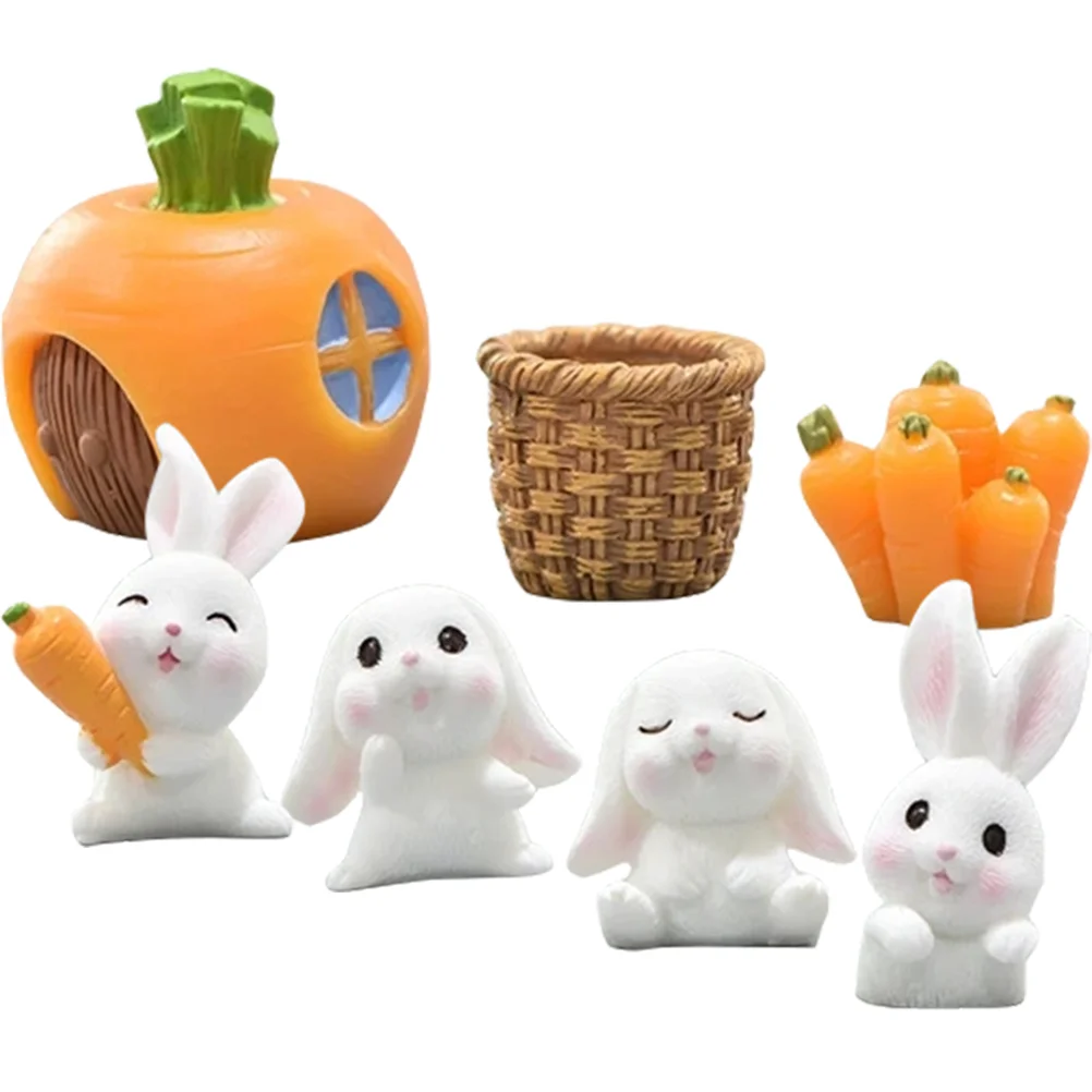 7 Pcs Micro Landscape Bunny Lamp Chew Toys Miniature Figurines Figure Small Animal