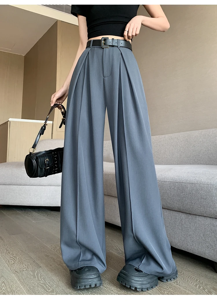 2024 new real shot ~ large size women\'s fall wide leg pants feel lean high waist loose mopping casual suit pants