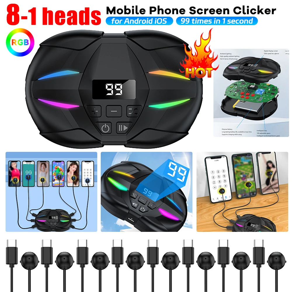 Mobile Phone Screen Auto Clicker Adjustable Live Streaming Equipment Clicker Game Clicker for Games Live Broadcasts Likes Reward