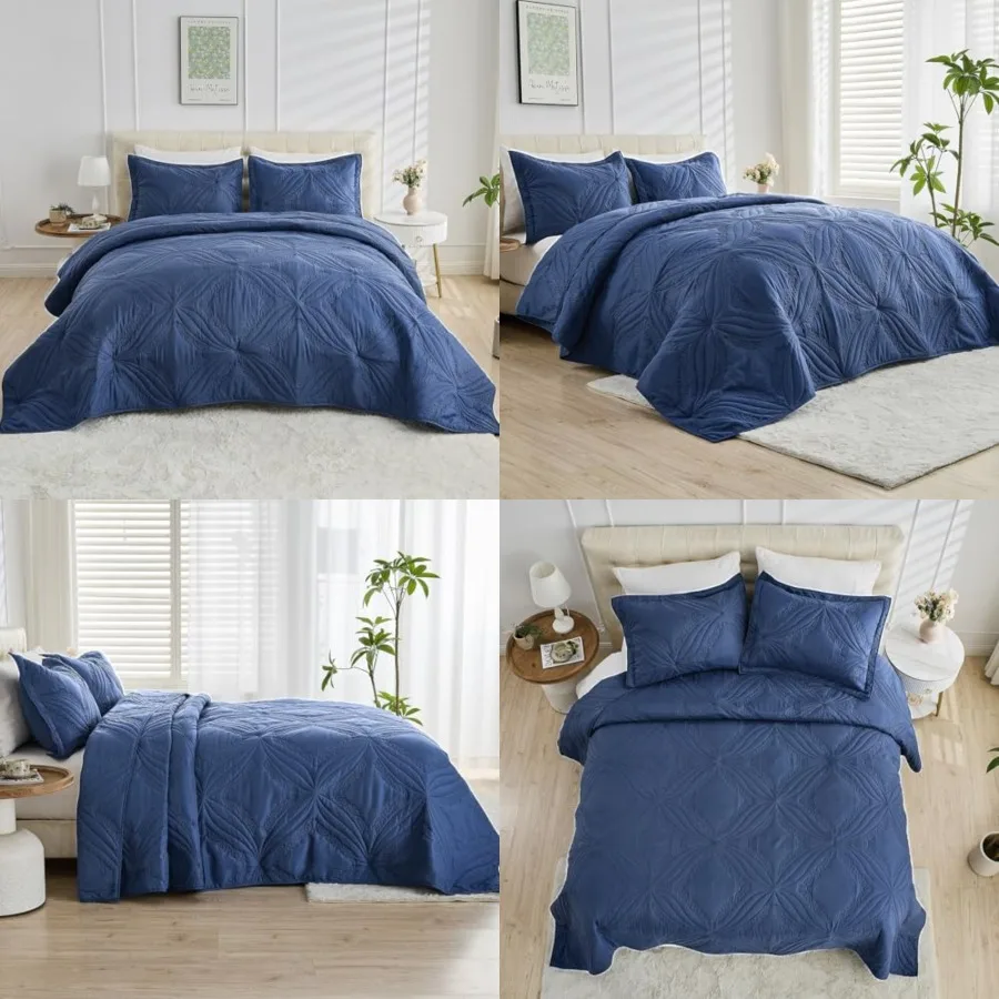 

Bedspreads for Tall or Bed Ultrasonic Quilted Coverlet Set 3 Pcs Include 1 Extra Wide Quilt 2 Pillowcases